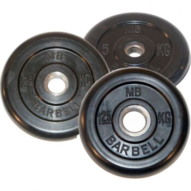 Диски обрезиненные Barbell 51 мм черные, вес от 1,25 до 25 кг в ассортименте Диски обрезиненные Barbell 51 мм черные, вес от 1,25 до 25 кг в ассортименте
